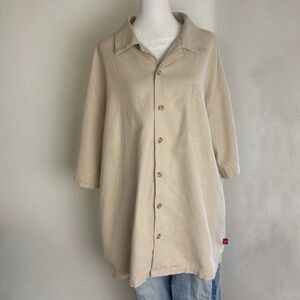 Beige Linen Blend Oversized Button Up Shirt XL Relaxed Fit